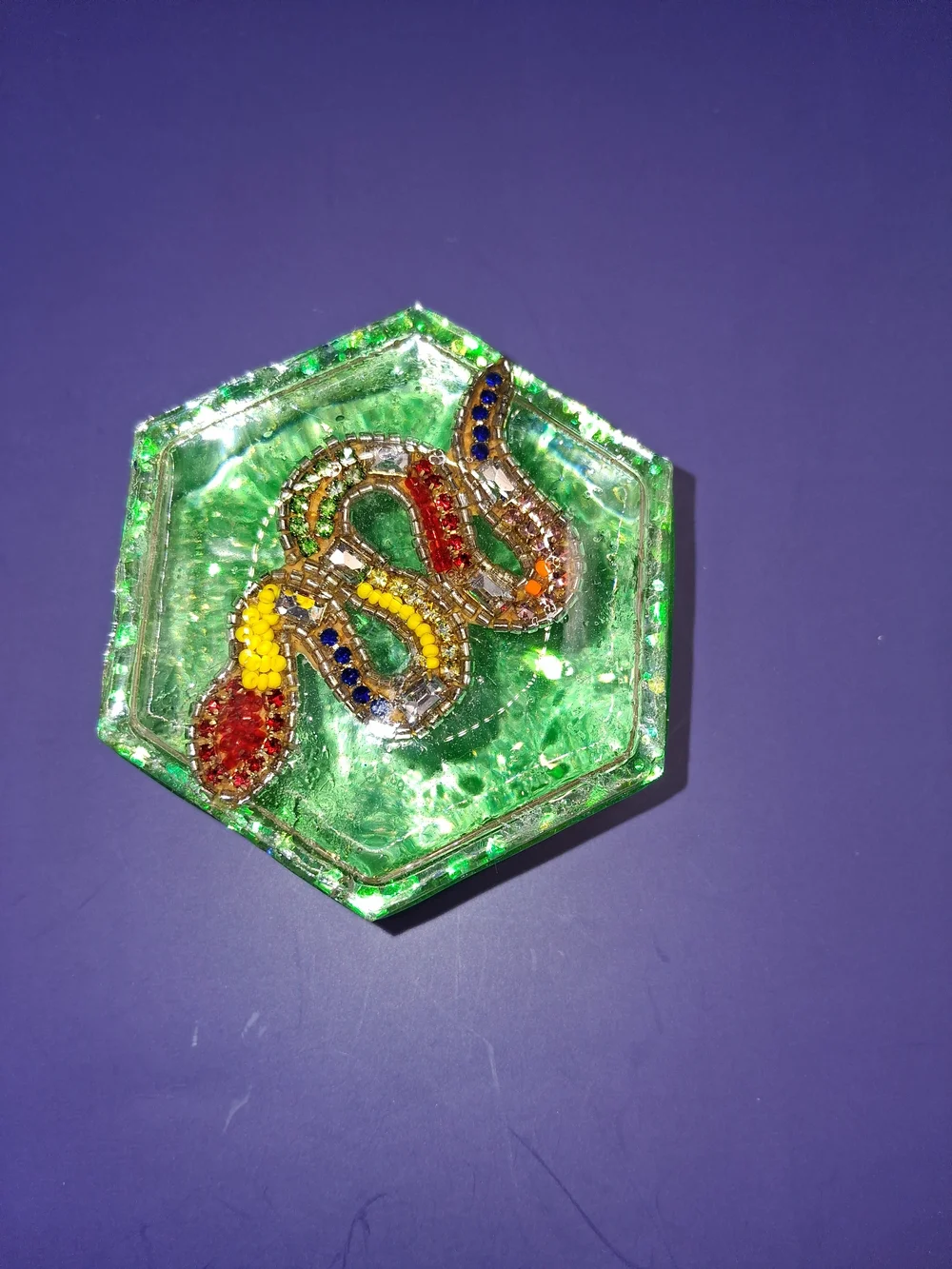Green Hexagonal Beaded Trinket Box